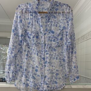 Bella Dahl sheer shades of  Blue and White Floral Blouse